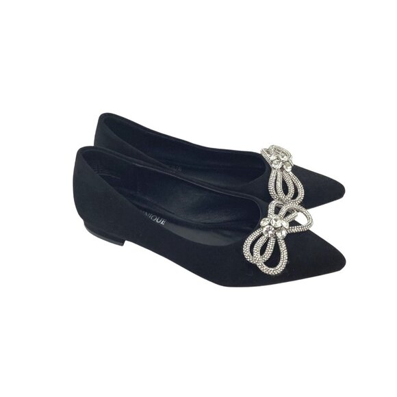Dominique Nicole Womens Black Flats With Rhinestone Bow Embellishment Size 8M - Picture 2 of 6